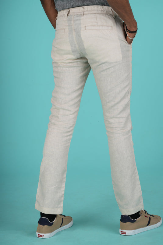 Men Off-White Solid Hemp Trousers