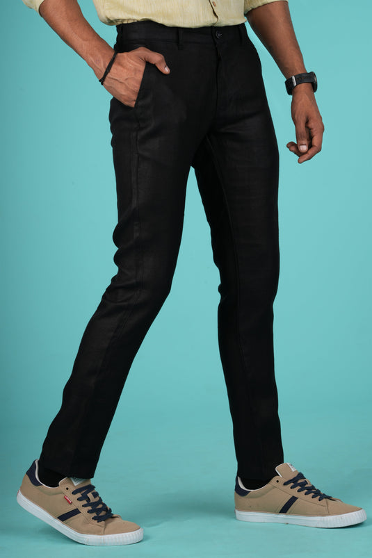 Men Regal Black Hemp Trousers