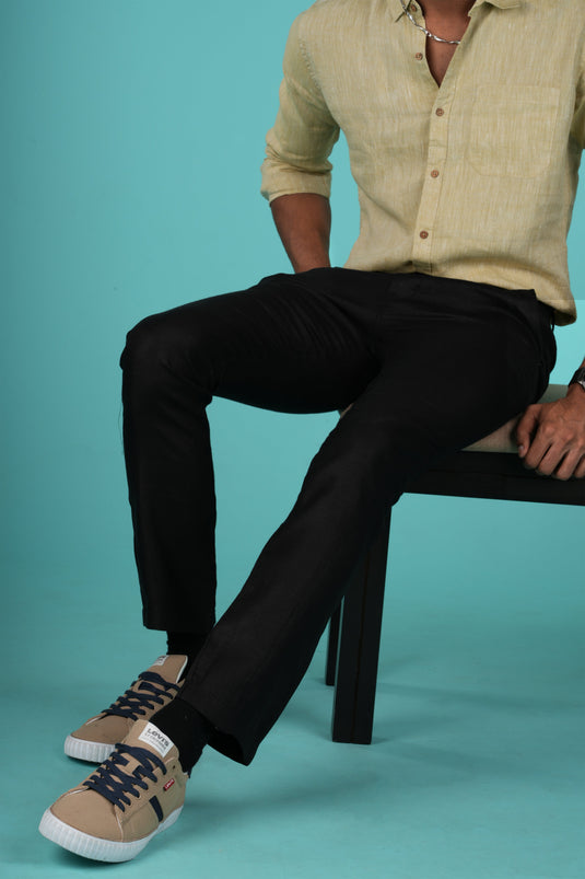 Men Regal Black Hemp Trousers