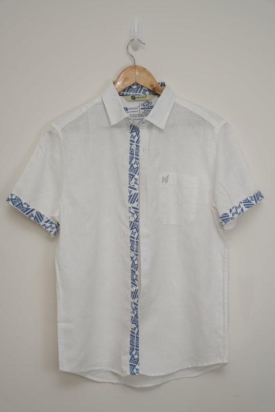 Ecentric-Mumbai Indians Official Men White Hemp Half Sleeves Shirt