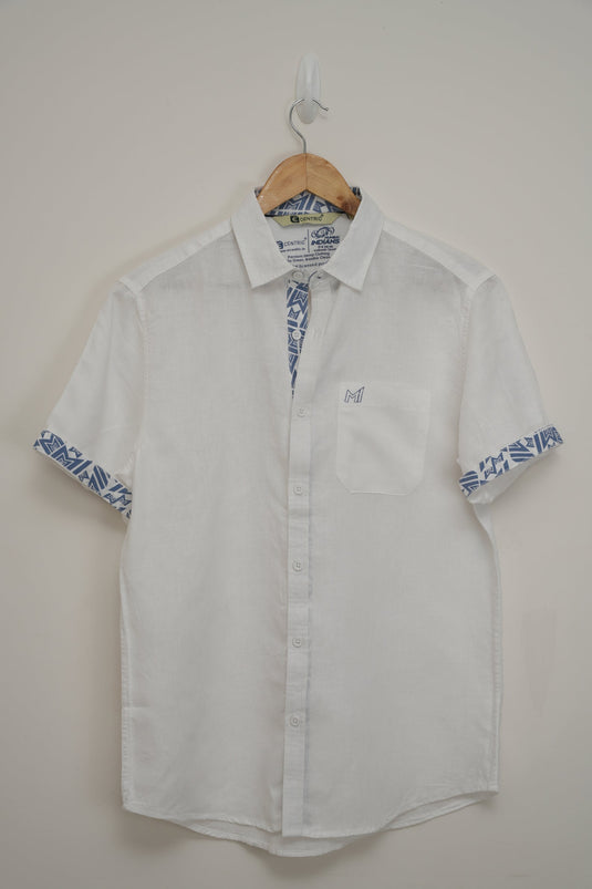 Ecentric-Mumbai Indians Official Men White Hemp Half Sleeves Shirt