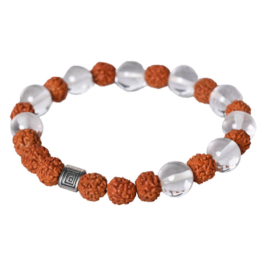 Quartz Crystal and Rudraksha Stone Gemstone Bracelet