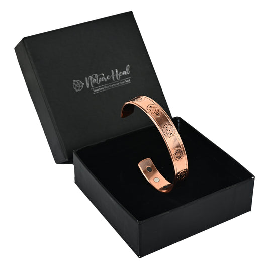 Pure Copper Healing Kada – Unisex Magnetic Cuff with 7 Chakra Engraving