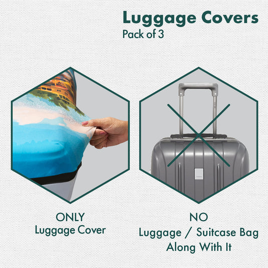 Kashmir Calling! Luggage Covers, 100% Organic Cotton Lycra, Small+Medium+Large Sizes, Pack of 3