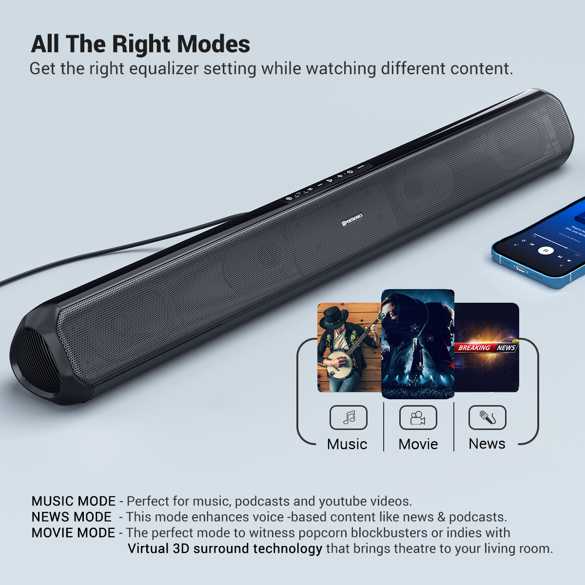 black Portronics Sound slick 7 soundbar bluetooth speaker with many modes