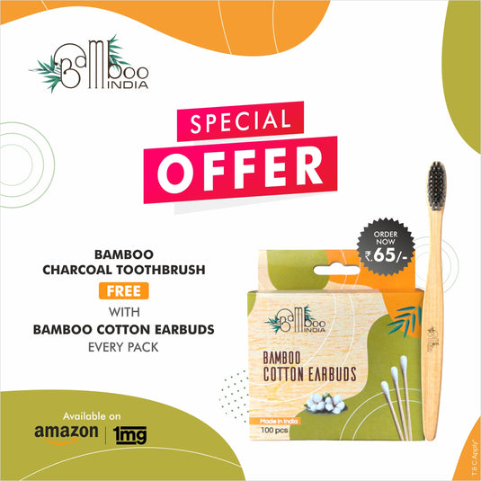 Bamboo Cotton Buds (100 Sticks) + Bamboo Charcoal Brush