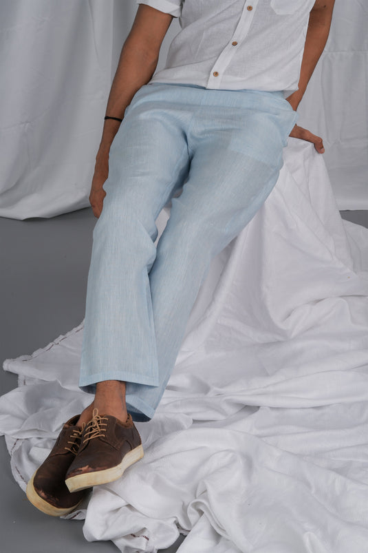 Men Sky Blue Solid Hemp Lounge Pant