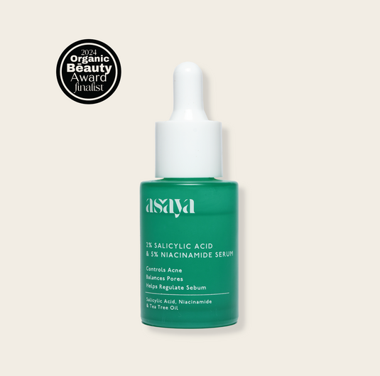 Asaya salicylic acid and niacinamide serum for acne prone skin, to treat acne scars, reduce pimples, pimple marks and dark spots.