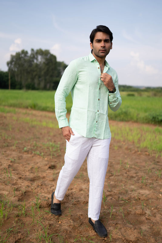 Men Pista Green Hemp Formal Full Sleeve Shirt