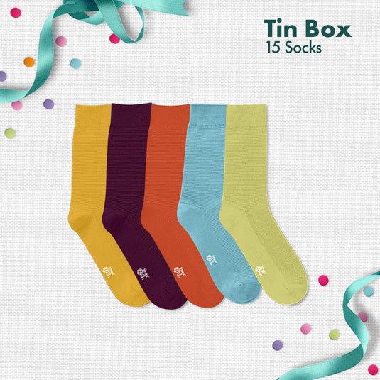 GMT! Giraffe Mood Time! Tin Gift Box, Unisex Crew Length Socks, 100% Organic Cotton, Box of 15