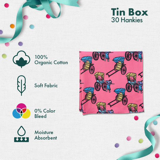 GMT! Giraffe Mood Time! Tin Gift Box, Women's Hankies, 100% Organic Cotton, Box Of 30