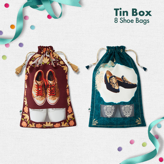 EOD! Elephant Of The Day! Tin Gift Box, Wedding Shoe Bags, 100% Organic Cotton, Box of 8