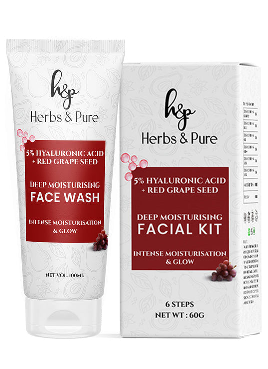 Deep Moisturising Hyaluronic Acid & Red Grapes Face Wash and Facial Kit