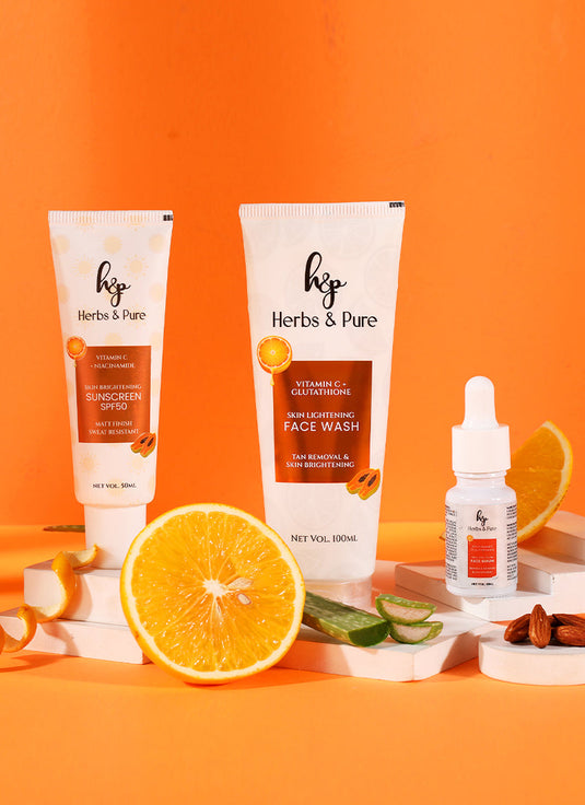 Natural Glow Vitamin C Face Serum, Face Wash and Sunscreen for Brighter & Sun Protection