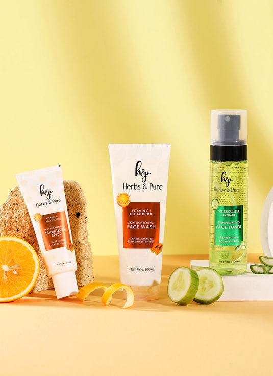 Skin Brightening Vitamin C Face Wash, SunscreenSPF 50 & Skin Purifying Cucumber Face Toner