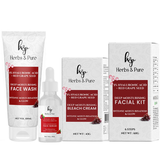 Deep Moisturising Red Grapes Facial kit, Face Wash, Bleach and Kojic Acid Face Serum