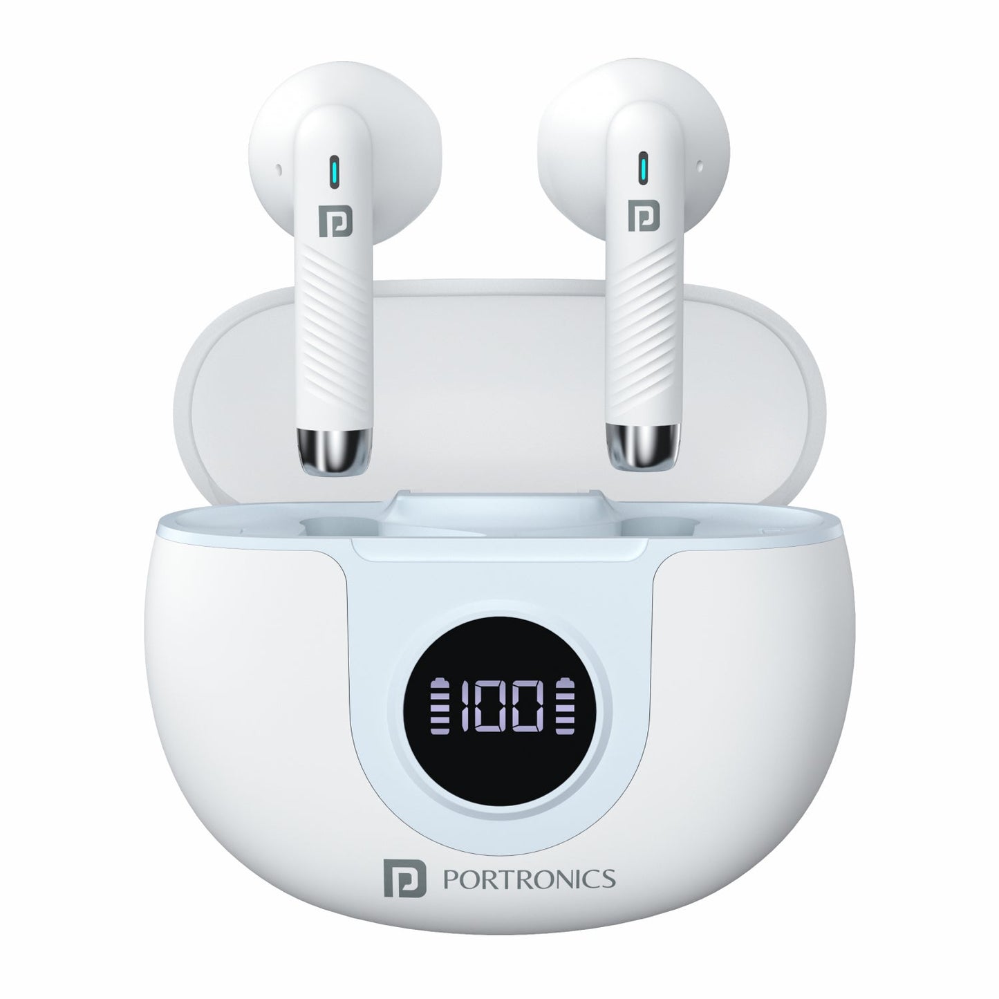 White Portronics Harmonics Twins S8 tws bluetooth noise cancelling earbuds