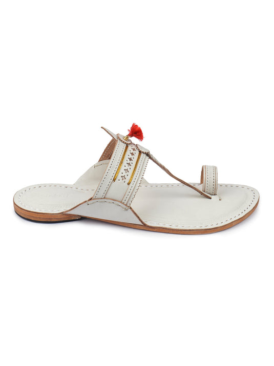 Authentic White Kolhapuri Chappal. 