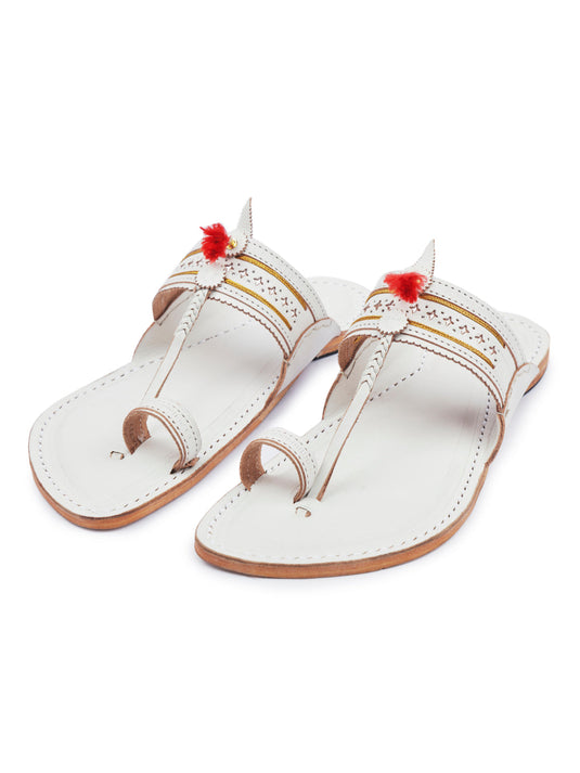 Authentic White Kolhapuri Chappal. 