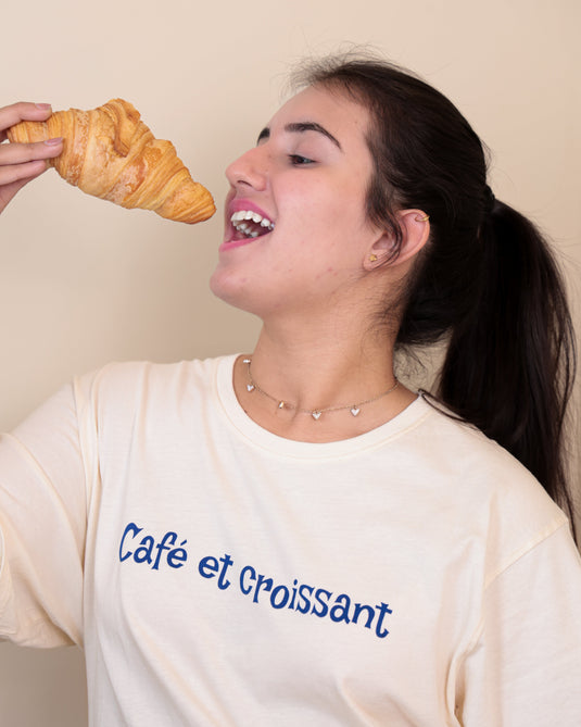 Coffee & Croissant Seedpearl Oversized T-Shirt