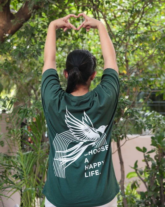 Happy Life Forest Green Oversized T-Shirt