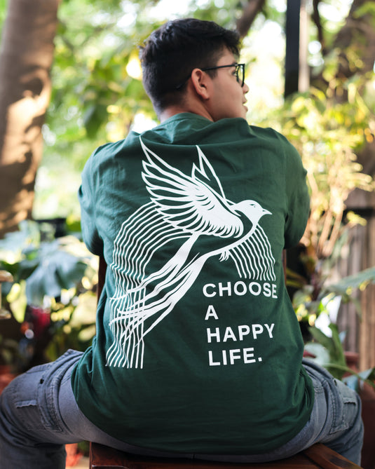 Happy Life Forest Green Oversized T-Shirt