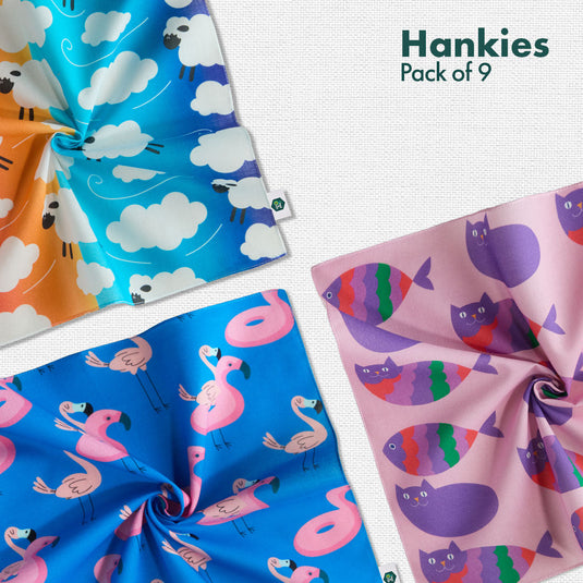 Animal Kingdom! Unisex Kid's Hankies, 100% Organic Cotton, Pack of 9