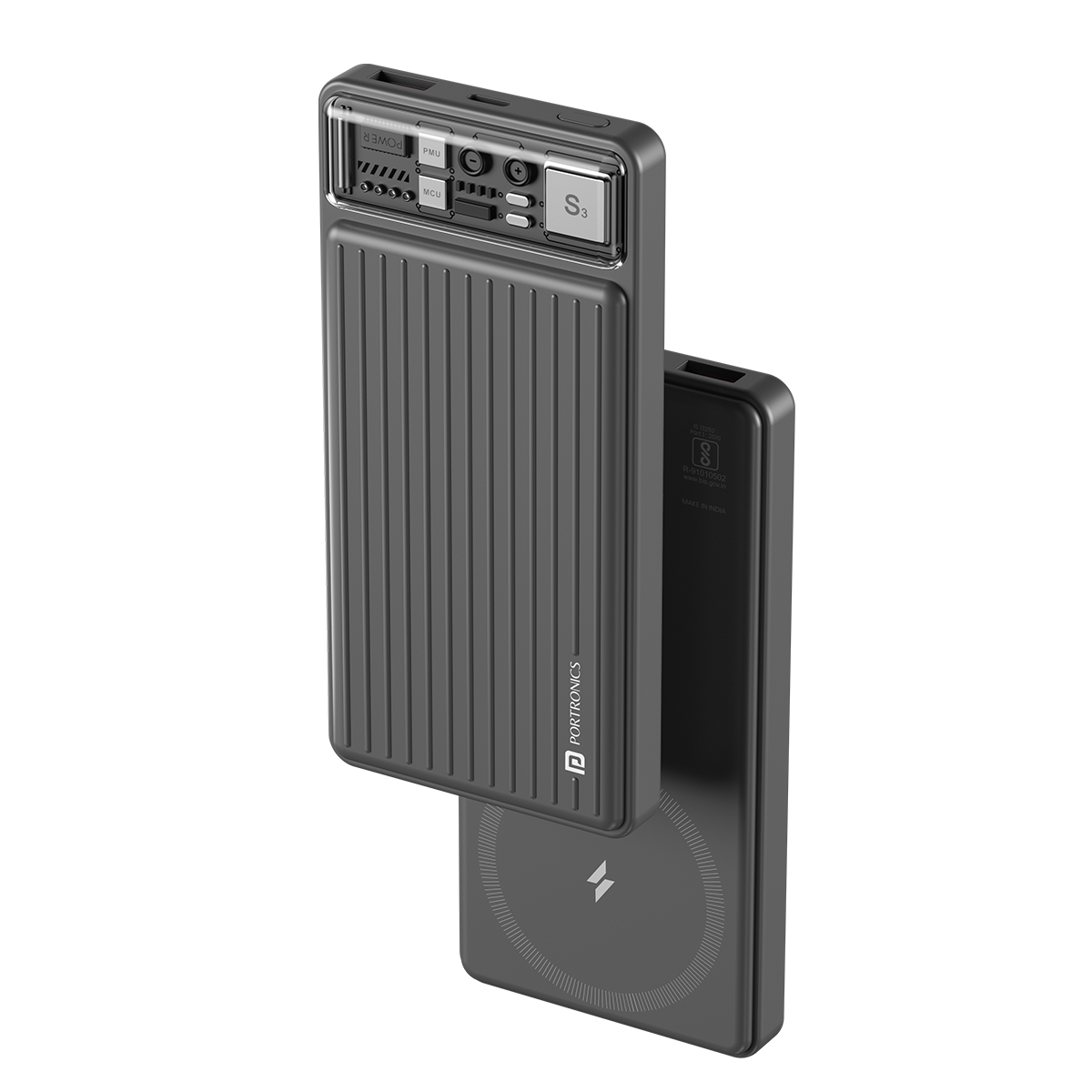 Portronics Luxcell Wireless 10K 10000mah wireless power bank. Black