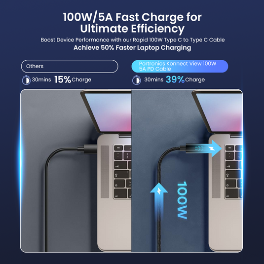 Black Portronics Konnect View 100 type c to type c pd fast charging cable with 5w max output