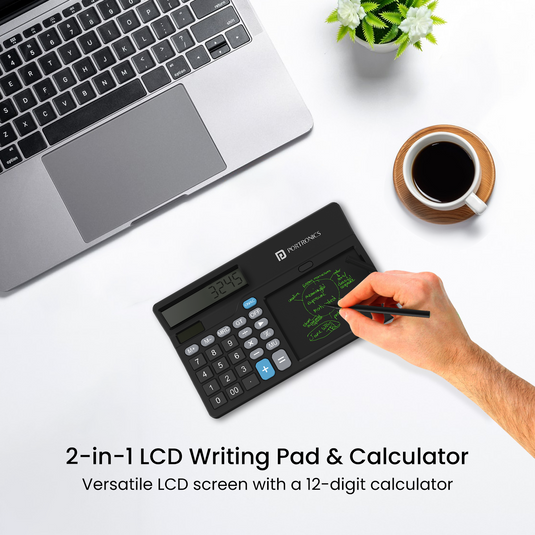 Portronics Ruffpad Calc 2 2 in 1 gadget 12-digit smart digital calculator with lcd writing pad