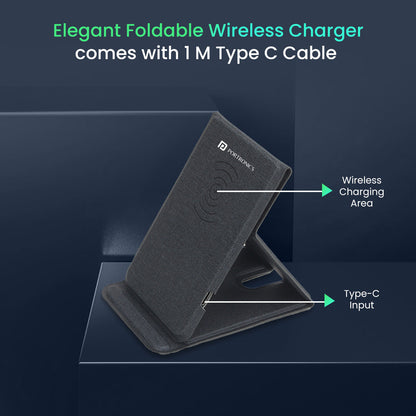 Black Portronics Freedom Fold Foldable fast wireless phone charger with type c cable