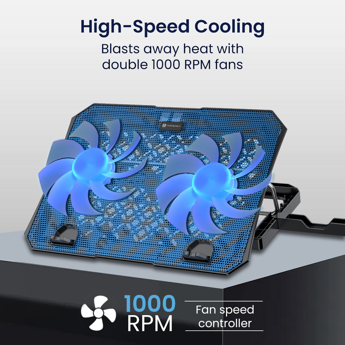 Blue Portronics My Buddy Air 2 Laptop Cooling Pad | laptop stand with fan| gaming laptop stand with fan