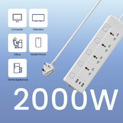 Portronics Power Plate 19 Power Extension Board Imported intelligent chip support| Power extension board with 2000w power delivery