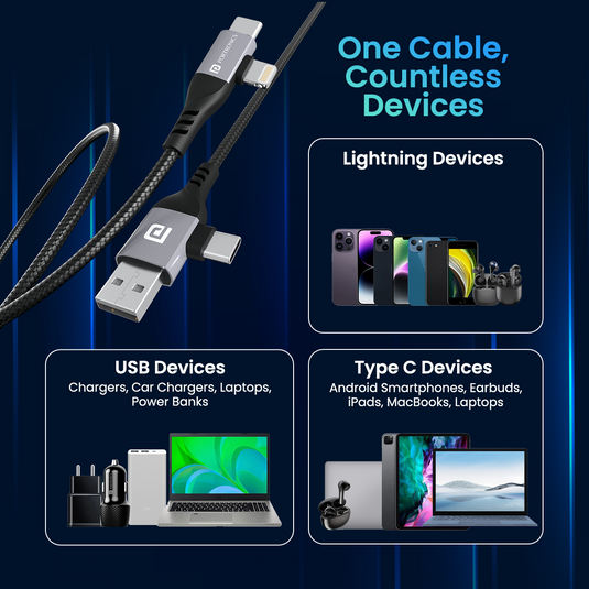 Black Portronics Konnect 4 in 1 multi-functional charging cable for all devices