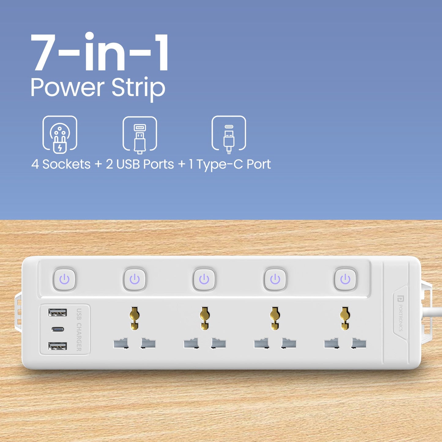 Portronics Power Plate 19 Power Extension Board Supplies power| power board with 7in1 power strip| best extension board at discount price