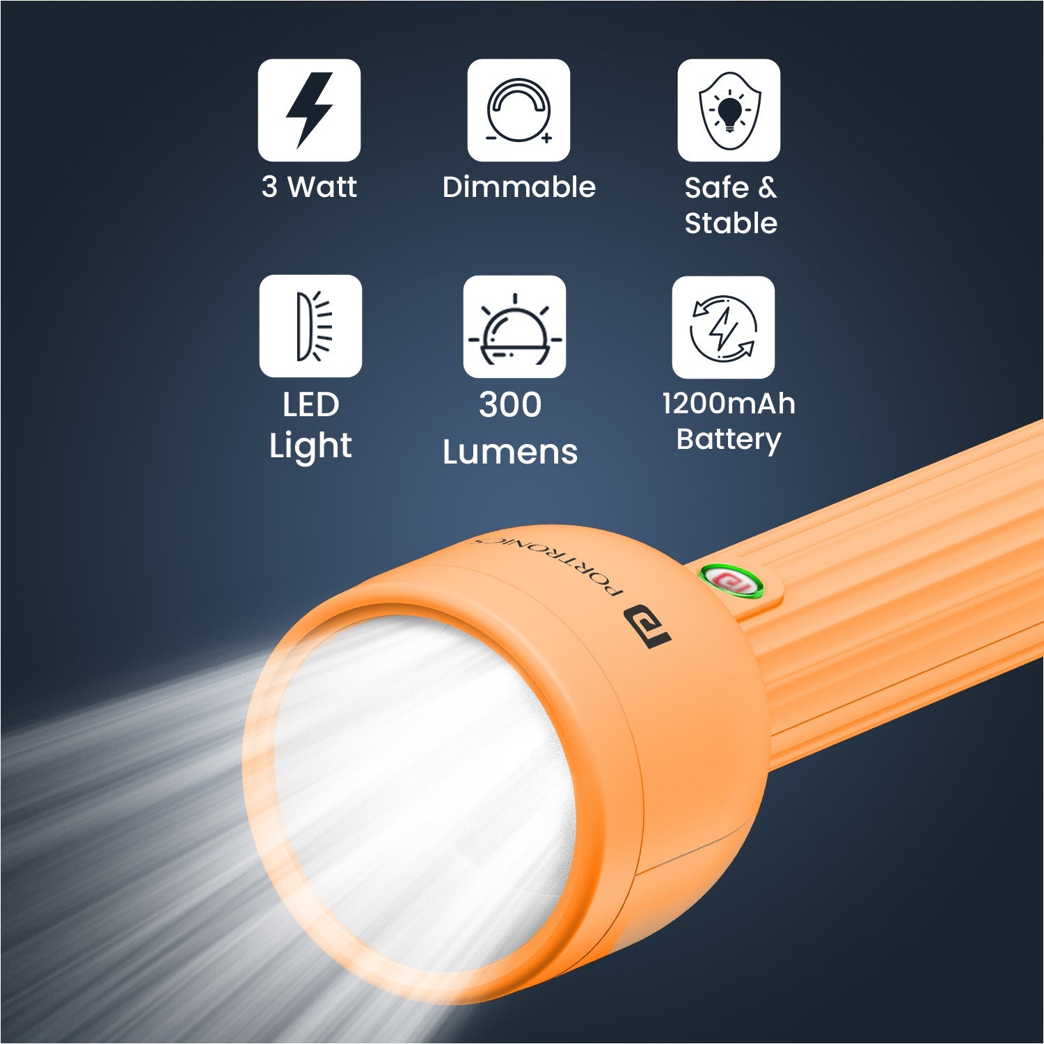 Portronics Eco Glow LED Flashlight| portable rechargeable torch led flashlight| multifunction led light flashlight