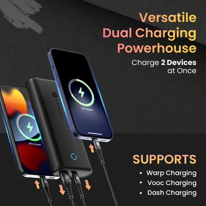 Black Portronics PowerPod 20K 20000mah power bank| pocket powerbank | dual charging power bank