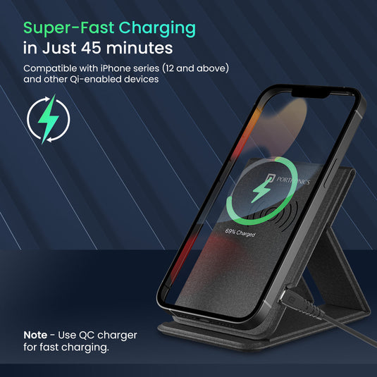 Black Portronics Freedom Fold Foldable wireless charger with fast charging