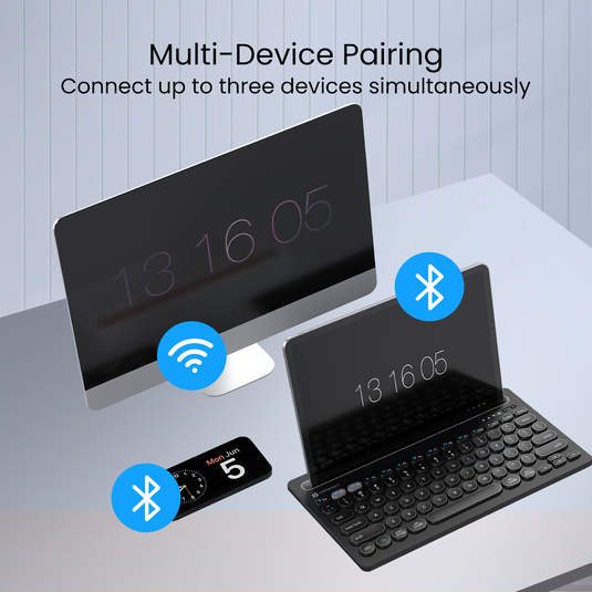 Portronics bubble Dock wireless keyboard has multimedia hotkeys| best wireless keyboard for PC | wireless keyboard online with multi device pairing. Black