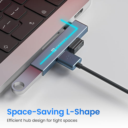 Portronics Mport Mino C triple USB Hub port with 2 usb 2.0 and usb 3.0 with space saving L-shape