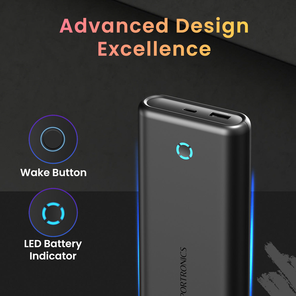 Black Portronics PowerPod 20K 20000mah power bank| pocket powerbank with led battery indicator