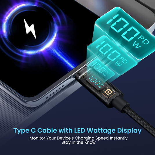 Black Portronics Konnect View 100 type c to type c pd fast charging cable with LED display