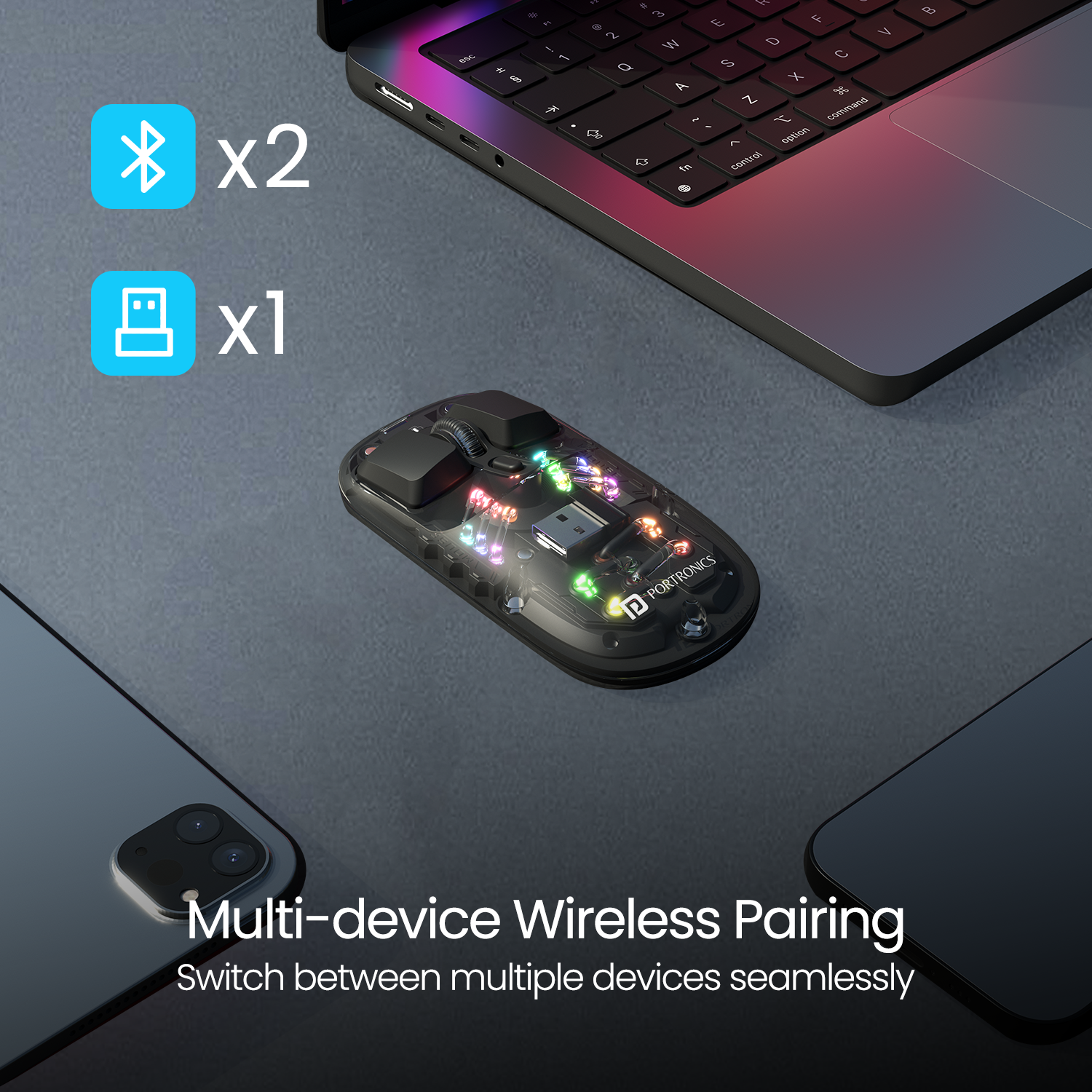 Portronics Toad 5 Wireless Mouse for Laptop & PC with Type C port| wireless mouse with multiple device connectivity| best laptop mouse with wireless connectivity