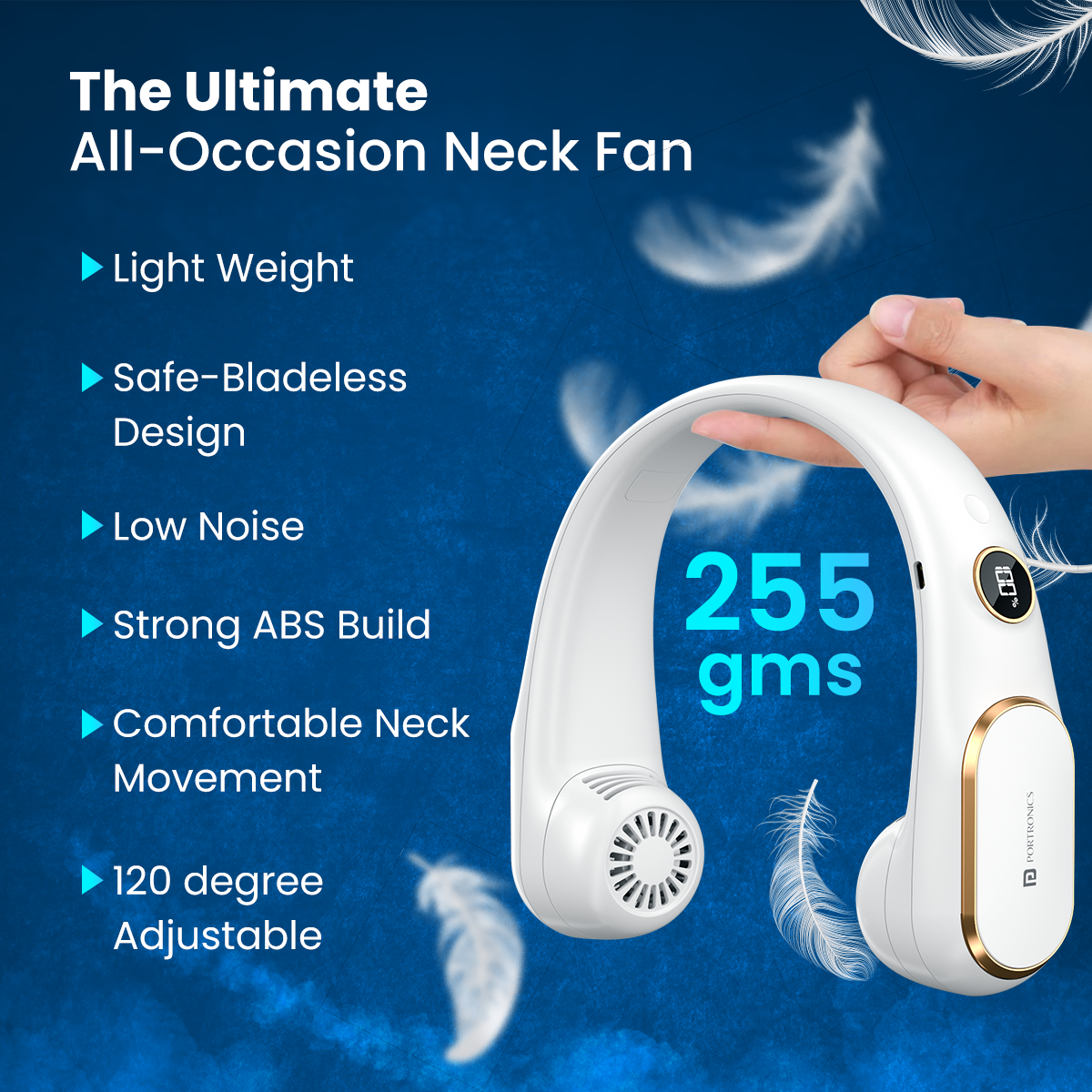 White Portronic go breeze portable 360 degree neck fan with ultimate feature