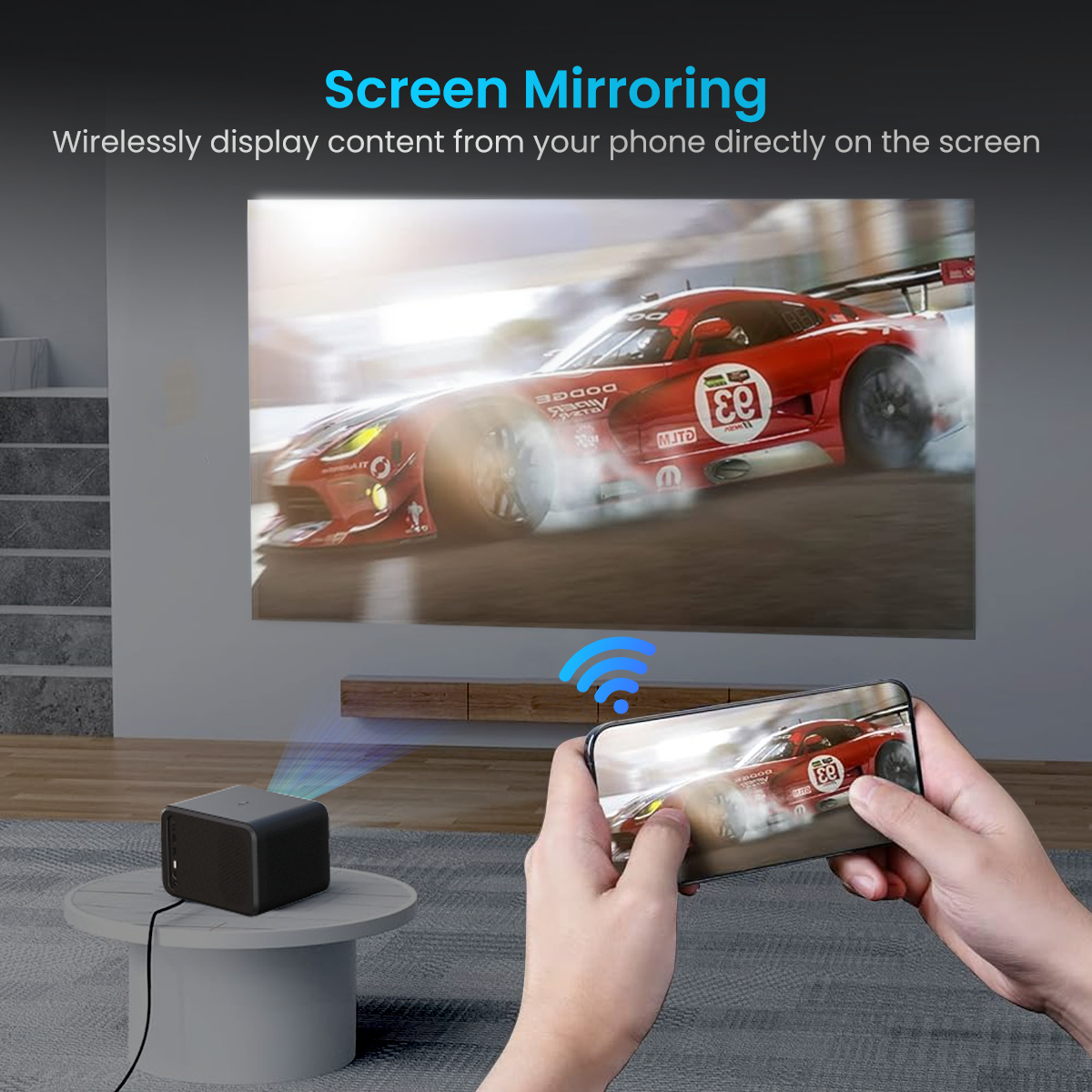 Portronics Beem 460 android wireless projector has screen mirroring features to connect your phone and smart devices. Black