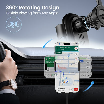 Portronics Clamp 4 car Mobile Holder with wireless car charger & 360-degree rotational