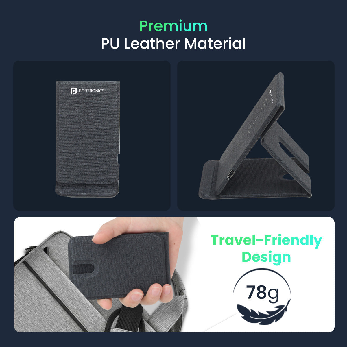 Black Buy travel friendly Portronics Freedom Fold Foldable wireless charging pad 