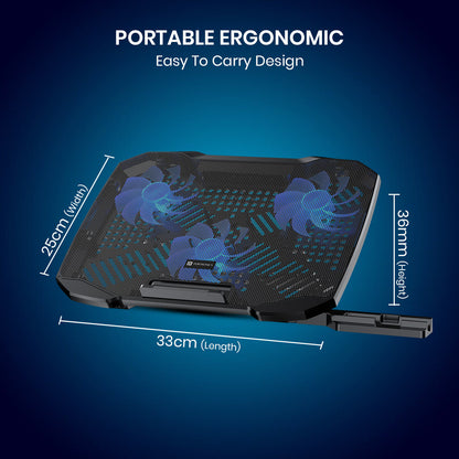 Portronics My Buddy Air 4 laptop Cooling Pad| Portable Laptop stand with 3 fans| Portable Laptop stand easy to carry. Black