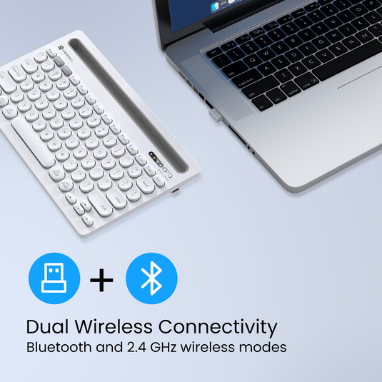 White-Portronics bubble Dock wireless keyboard| best wireless keyboard for tablet| wireless keyboard online with dual connectivity. White