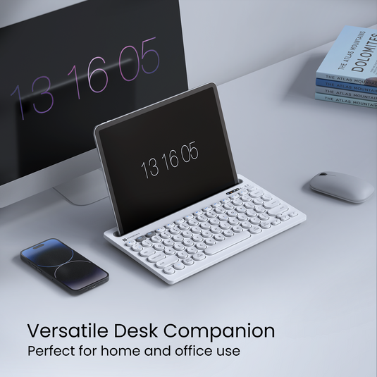 White-Portronics bubble Dock wireless keyboard has versatile compatibility| best wireless keyboard under 1000 | designer wireless keyboard online for best experience. White